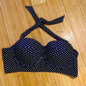 5/$25 Retro style, navy with white polka dots, swim top, size XXL